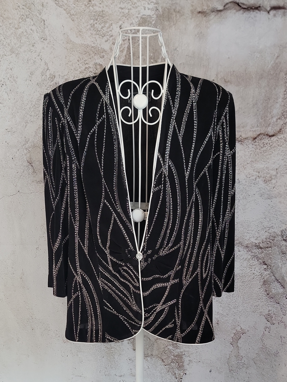 Alex Evenings Black Jacket with Silver Linear Embellishment Womens Size XL